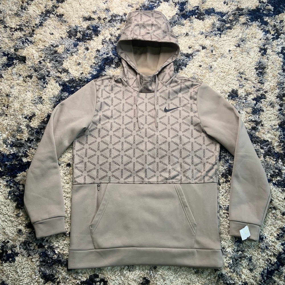 Men’s Medium Nike Therma-Fit Fleece Hooded Pullover Sweatshirt Tan